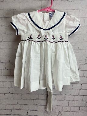 Carriage Boutiques size 12 months white sailor dress with smocking on bodice